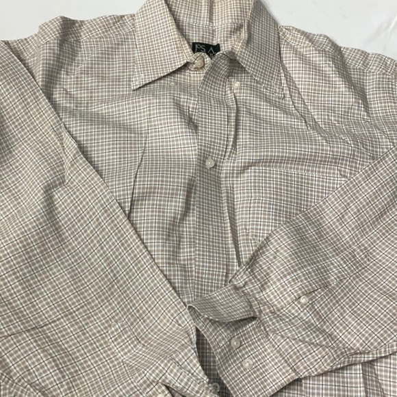 Jos. A. Bank Mens Plaid Checked Dress Shirt Medium Tan Blue White - Picture 2 of 5